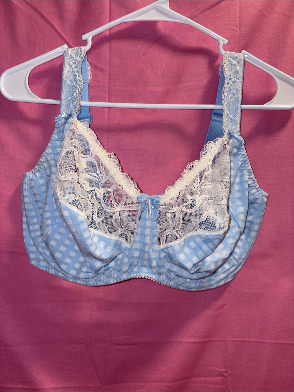 Prima Donna Light Blue Gingham Lace Underwire Bra with Ivory Lace